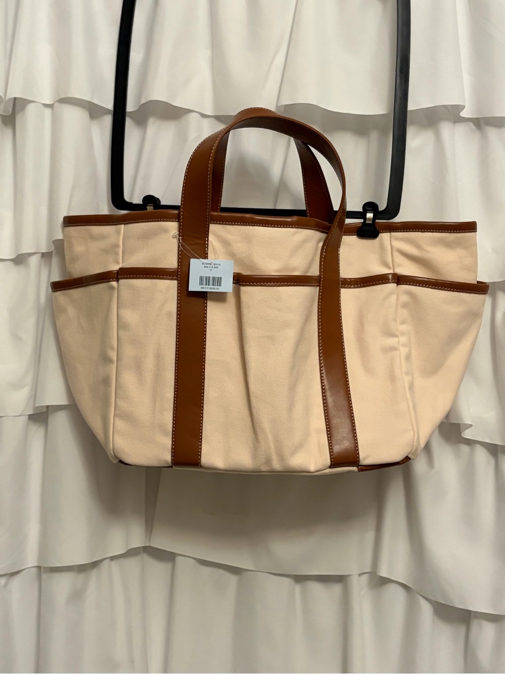 Ann Taylor Cream Canvas Tote with Brown Trim